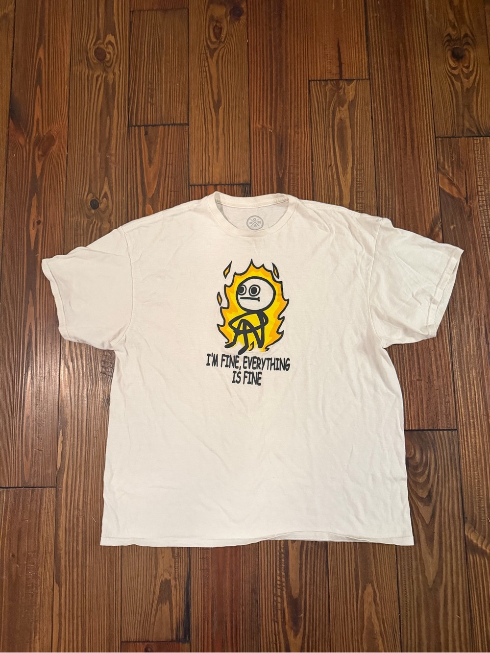 Men's White Graphic Short Sleeve Tee with Yellow Flame Motif